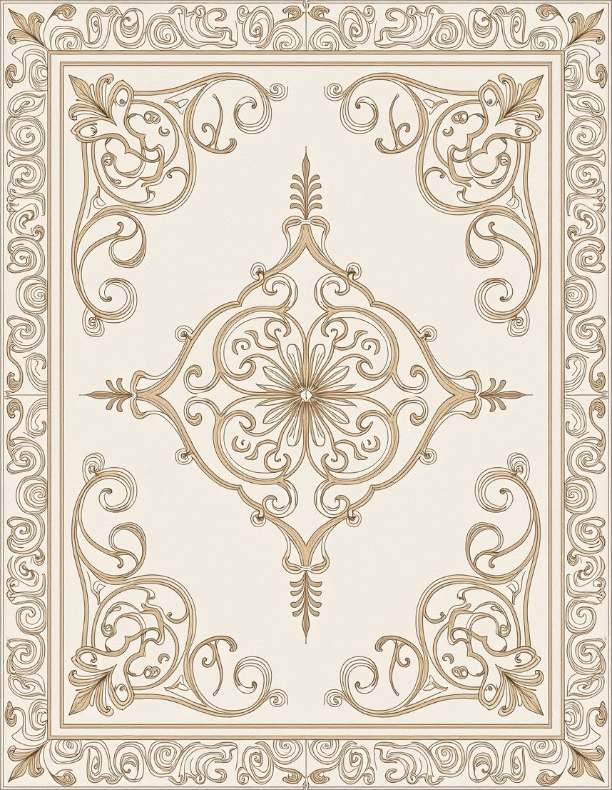 Elegant Golden Swirls Floral Pattern Rug