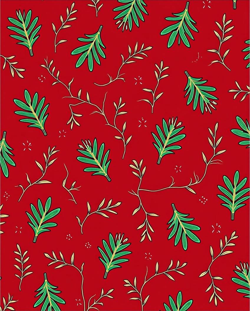 Red Botanical Branch Pattern Rug