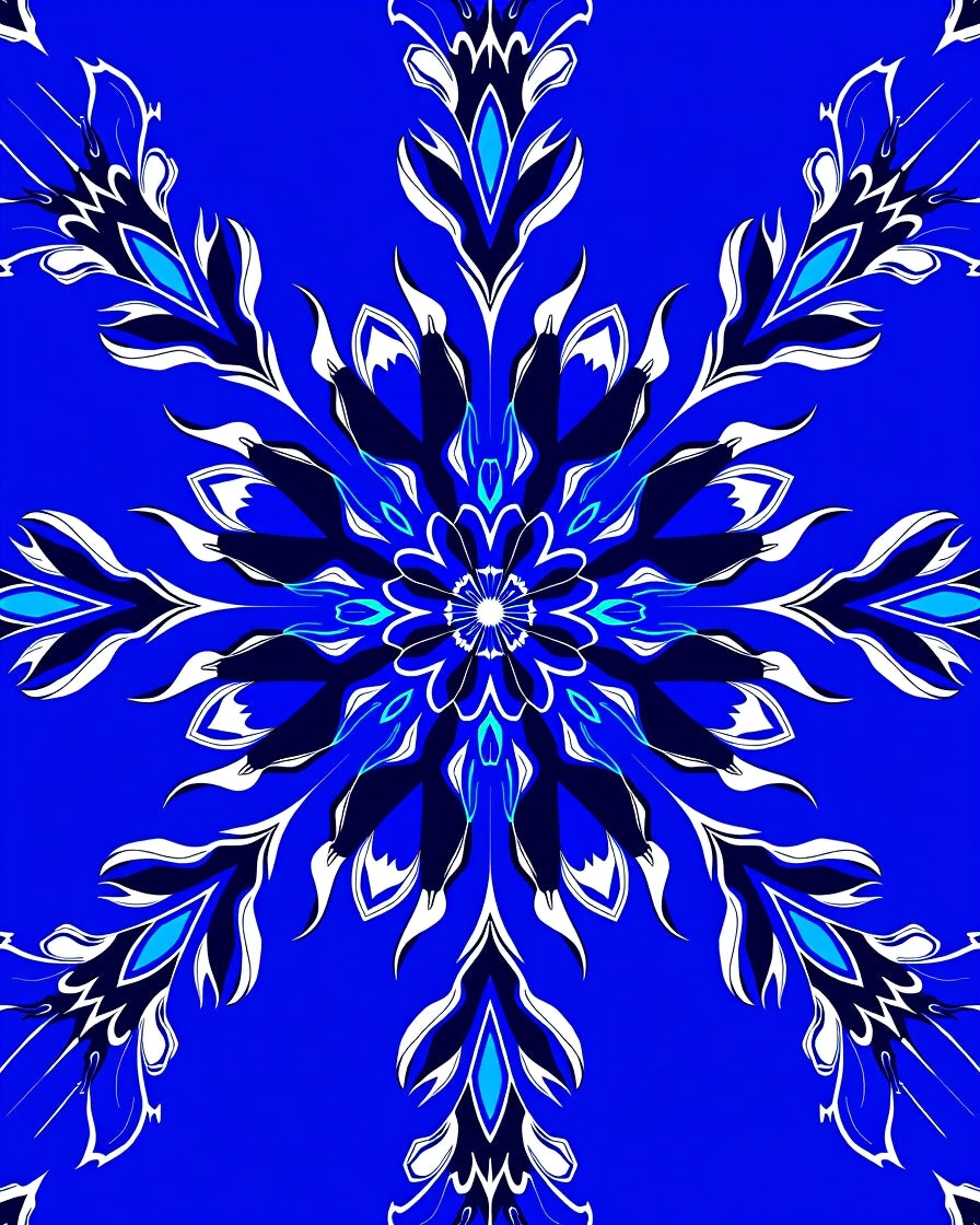 Bold Blue Intricate Floral Medallion Design Rug