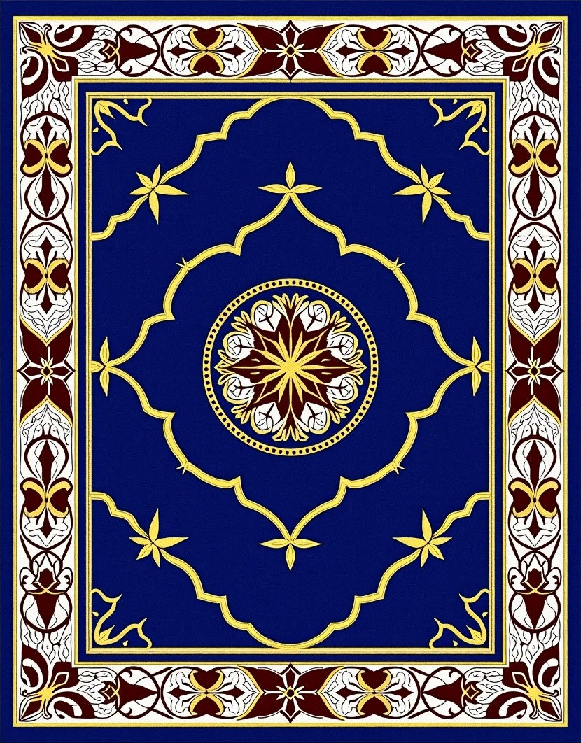Royal Blue Gold Ornamental Medallion Rug