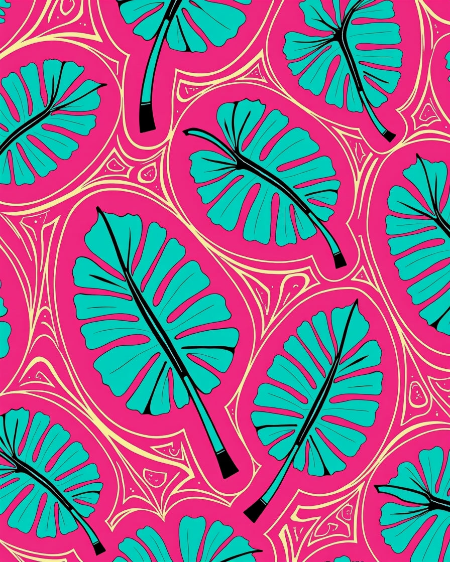 Vibrant Teal Leaf Tropical Swirl Rug