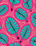 Vibrant Teal Leaf Tropical Swirl Rug