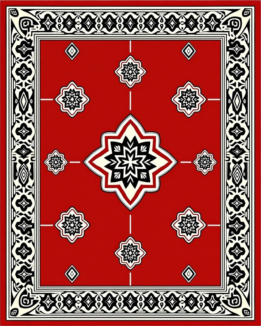 Intricate Geometric Red Black Design Rug
