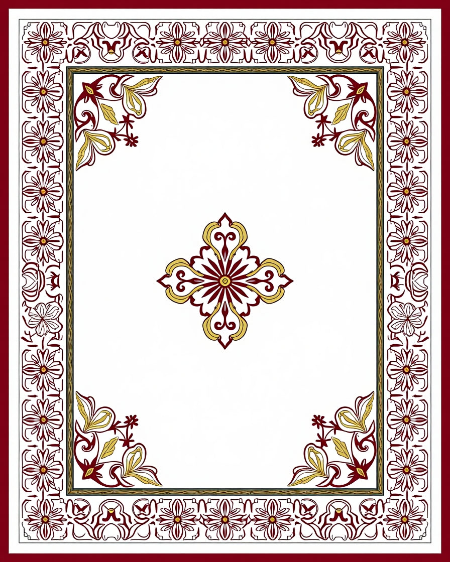 Ornate Floral Burgundy Gold Border Rug