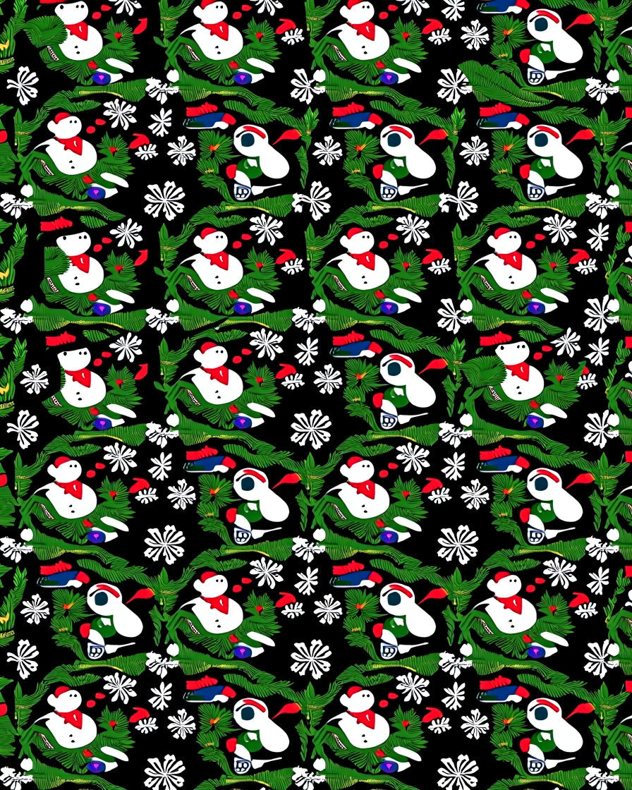 Festive Snowman Red Green Garland Rug