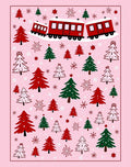 Whimsical red train Christmas trees snowflakes Rug