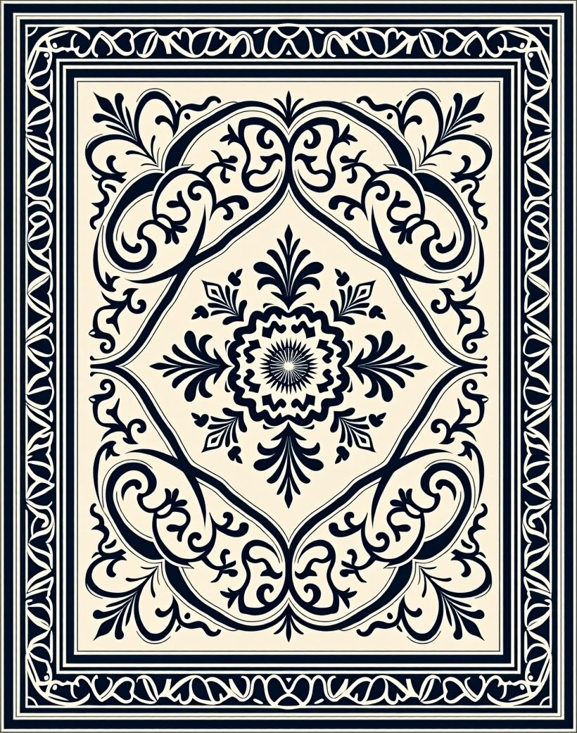 Classic Floral Swirls Border Design Rug