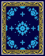 Blue Floral Medallion Border Design Rug