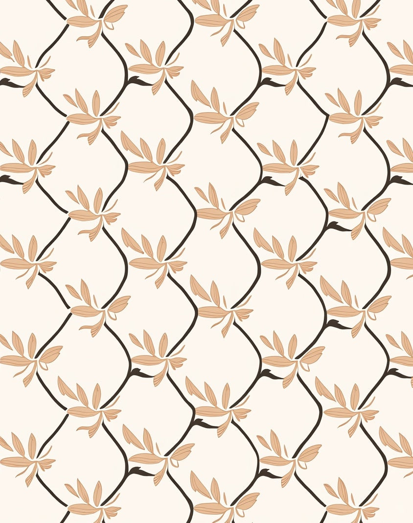 Tan Leaf Lattice Pattern Rug