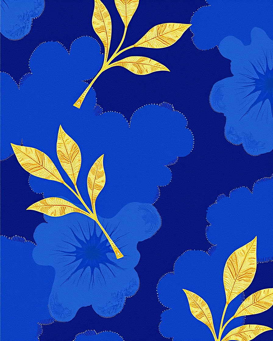 Royal Blue And Gold Floral Pattern Rug