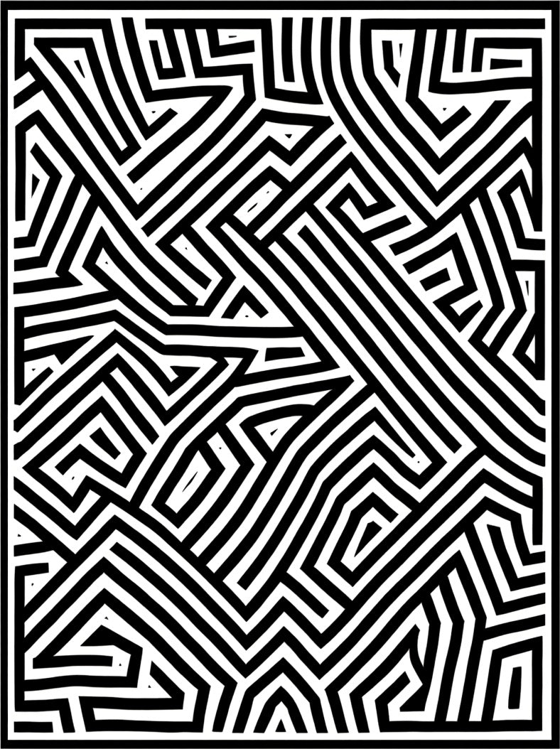 Abstract Black White Geometric Maze Rug
