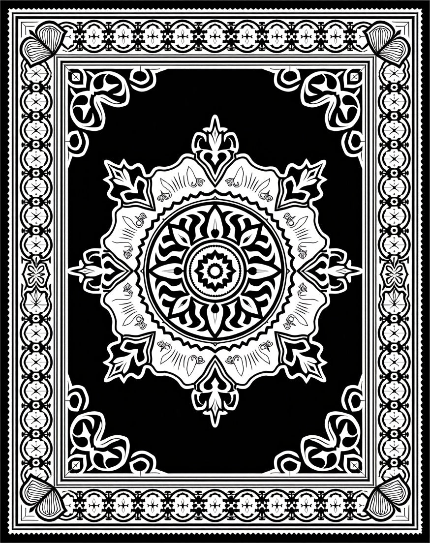 Black White Intricate Mandala Design Rug