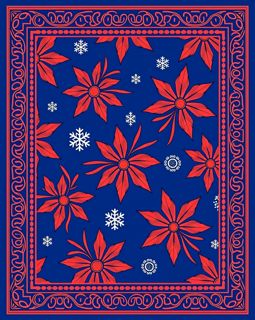 Red Floral Snowflakes Vintage Design Rug