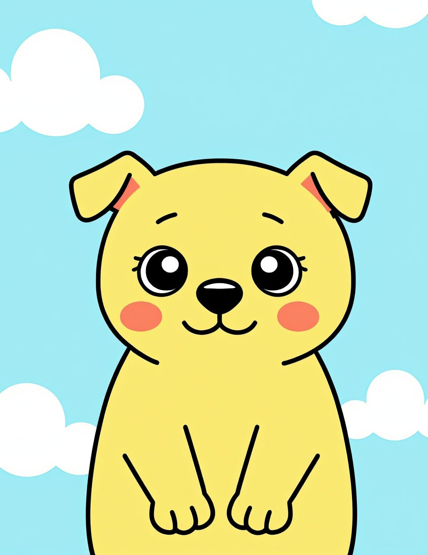 Cute Yellow Dog Clouds Design Rug