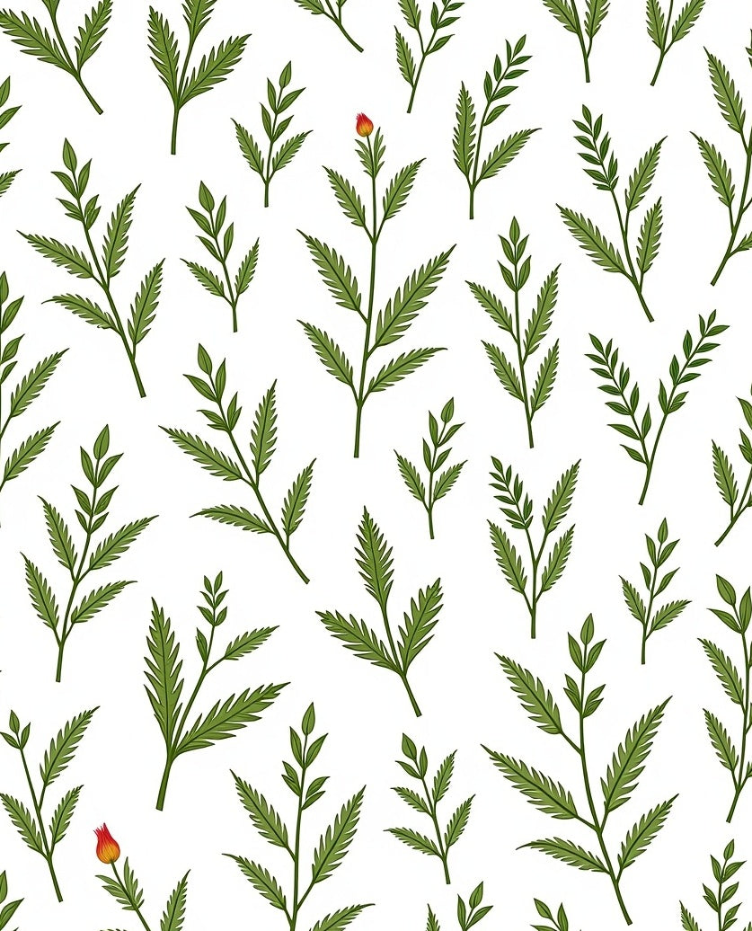 Green Leafy Branch Pattern Rug