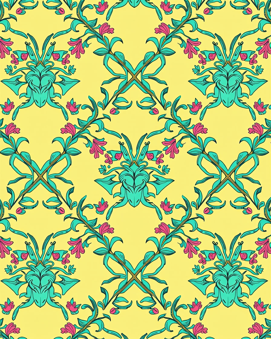Art Nouveau Teal And Pink Floral Pattern Rug