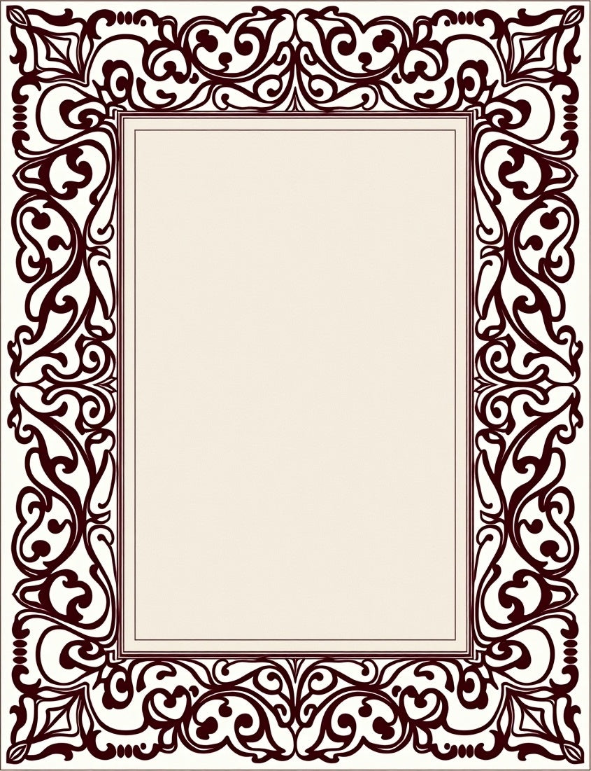 Ornate Baroque Scrollwork Border Design Rug