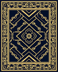Elegant Golden Navy Abstract Floral Border Rug