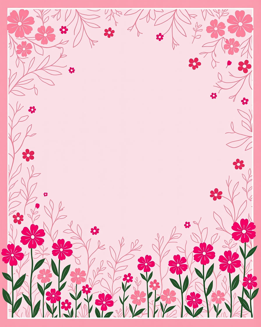 Pink Floral Botanical Whimsical Design Rug