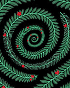 Spiraling Greenery Red Berry Design Rug
