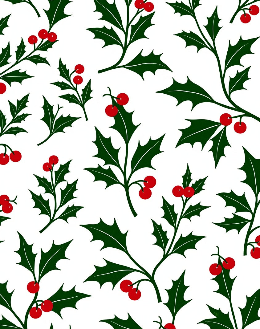 Festive Holly Berry Leaf Pattern Rug