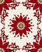 Crimson Floral Mandala Pattern Rug