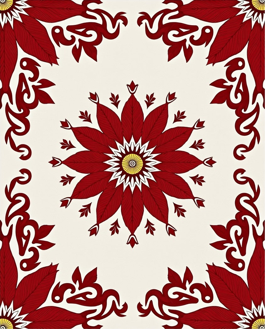 Crimson Floral Mandala Pattern Rug