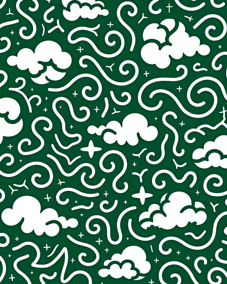 Whimsical White Cloud Swirl Pattern Rug