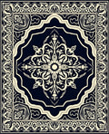 Dark Navy Cream Mandala Design Rug