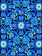 Vibrant Blue Floral Symmetry Rug