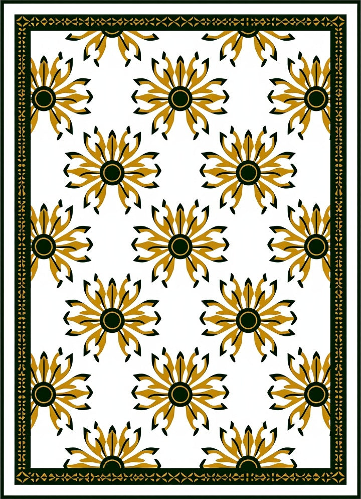 Golden Starburst Floral Geometric Design Rug