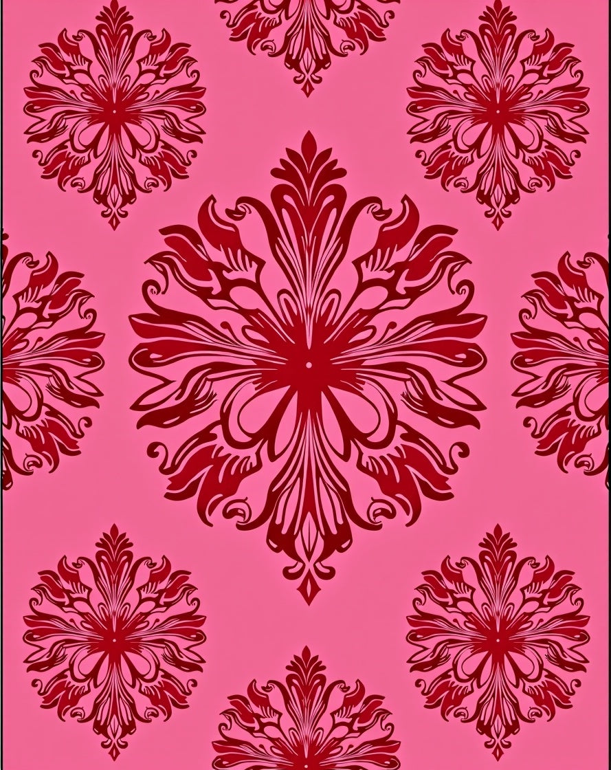 Crimson Floral Swirl Pattern Rug
