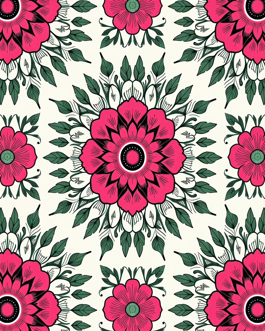 Fuchsia Floral Medallion Pattern Rug