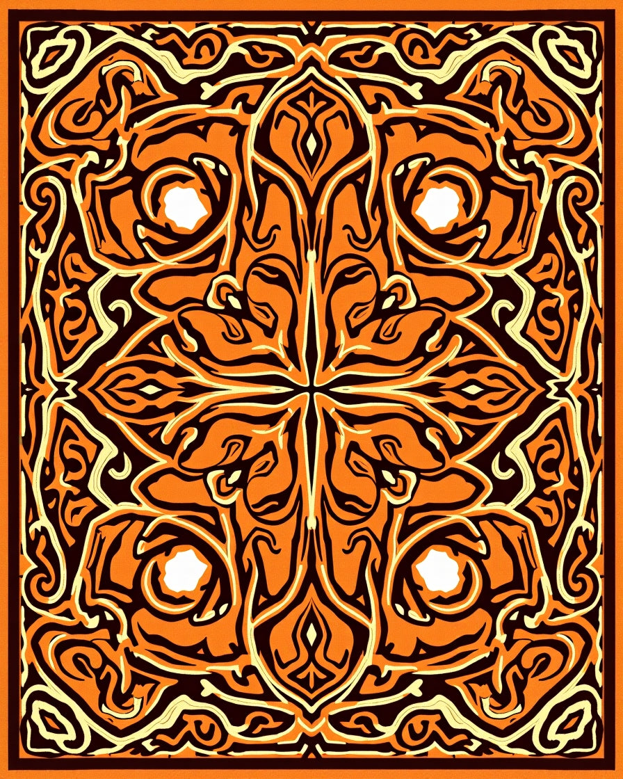 Ornate Orange Cream Black Pattern Rug