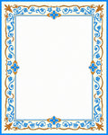 Ornate Blue Gold Floral Border Rug