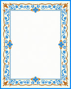 Ornate Blue Gold Floral Border Rug