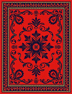 Red Decorative Floral Motif Rug