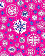 Vibrant Pink Snowflake Mandala Collage Rug
