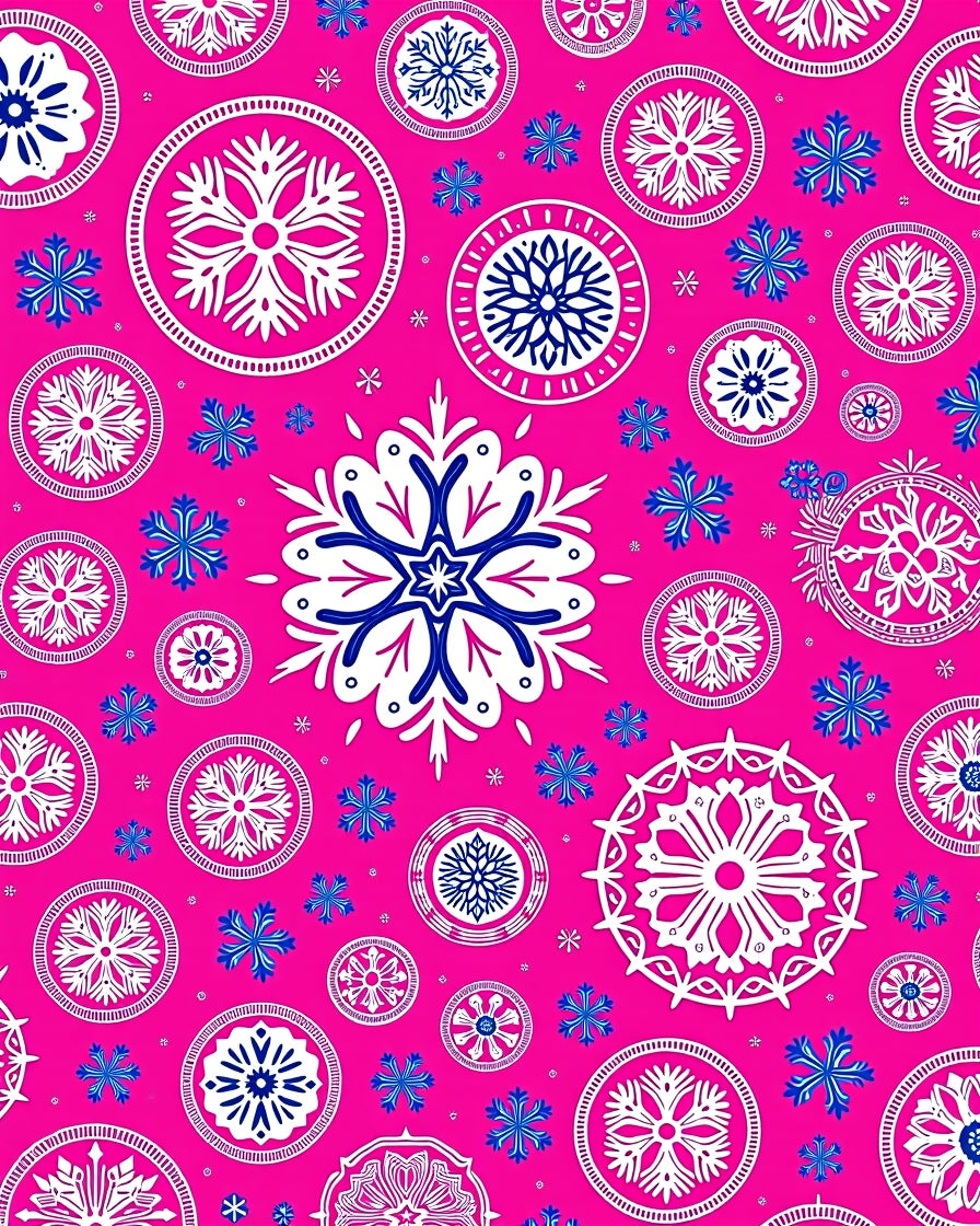 Vibrant Pink Snowflake Mandala Collage Rug