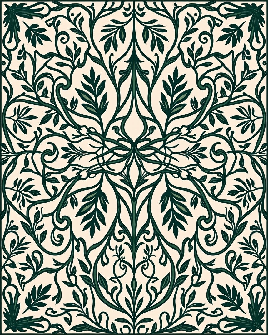 Elegant Dark Green Floral Vines Pattern Rug