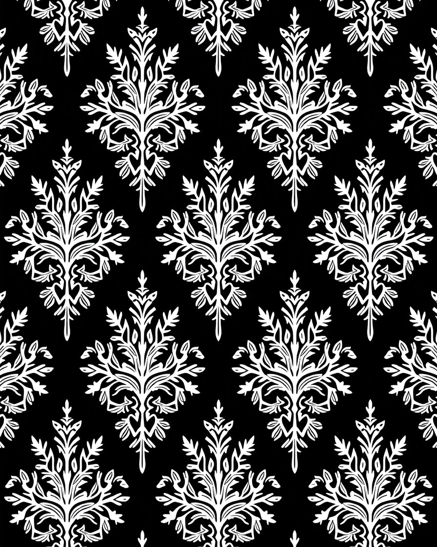 Black White Classic Floral Damask Rug