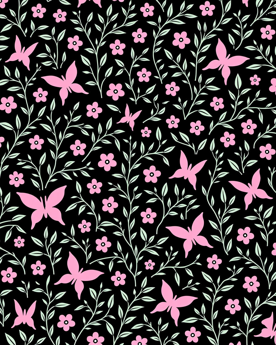 Pink Butterfly Floral Garden Design Rug