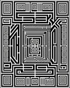 Abstract Black White Maze Rug