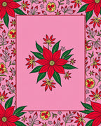 Red Floral Patterned Pink Rug