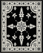 Ornate Black White Blossom Scroll Rug