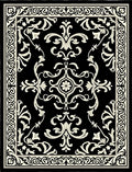 Classic Black Off-White Floral Border Rug