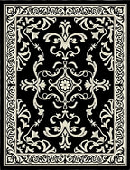 Classic Black Off-White Floral Border Rug