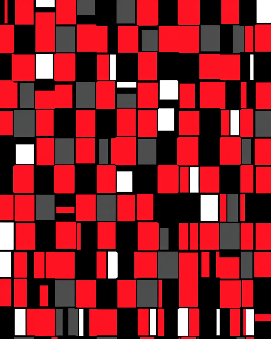Dynamic Red Black White Geometric Pattern Rug