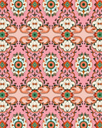 Ornate Floral Pattern on Pink Background Rug
