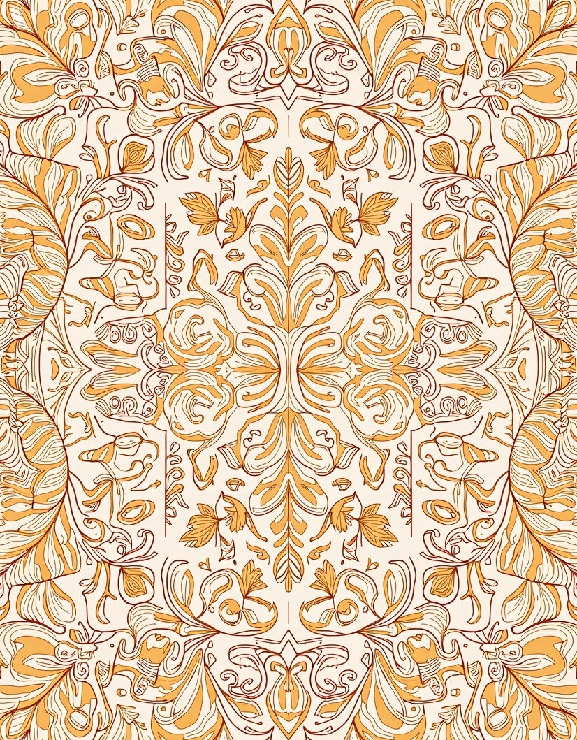 Golden Ornate Floral Scroll Pattern Rug